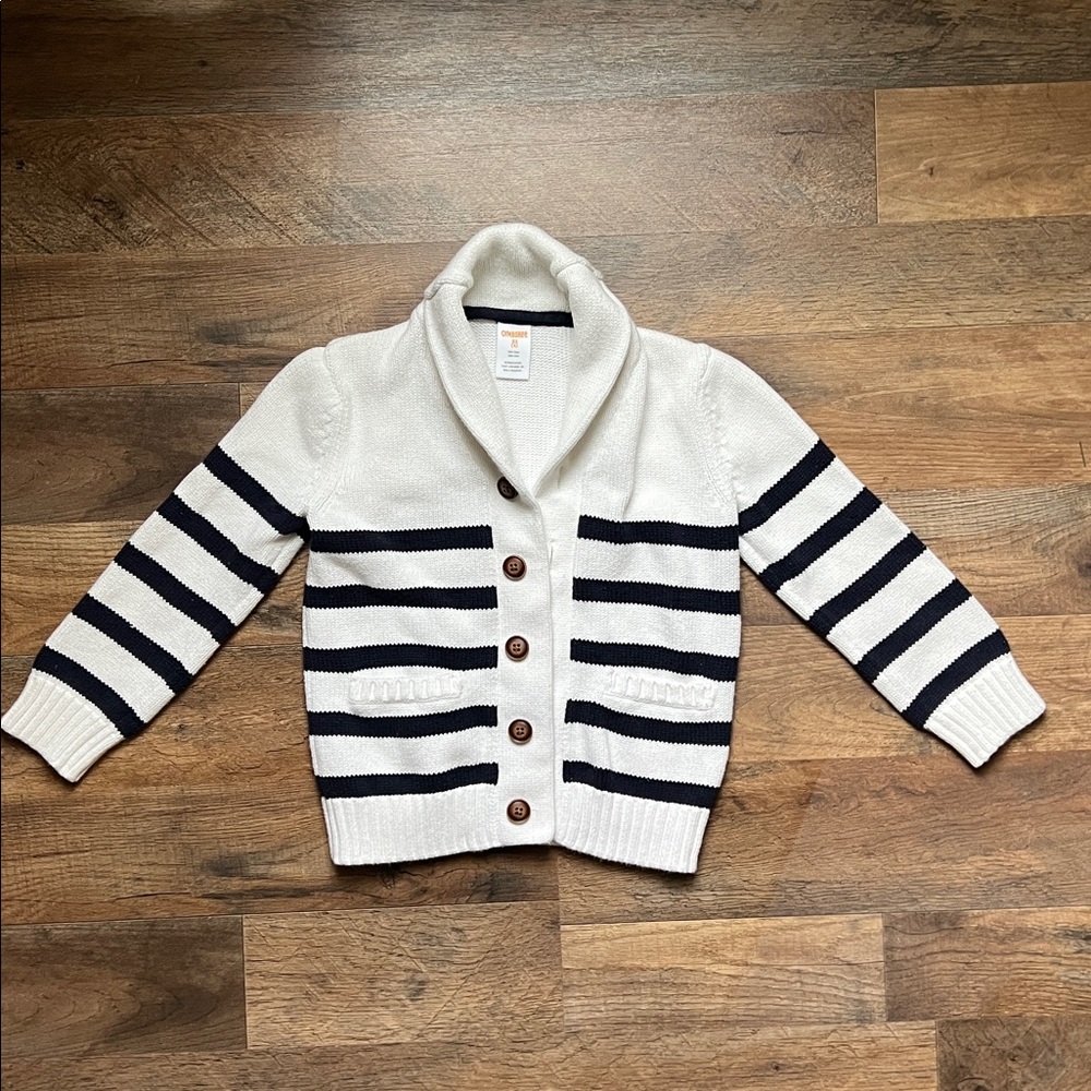 Gymboree Boys Size 4 Cream Navy Striped Shawl Collar Spring Cardigan Sweater